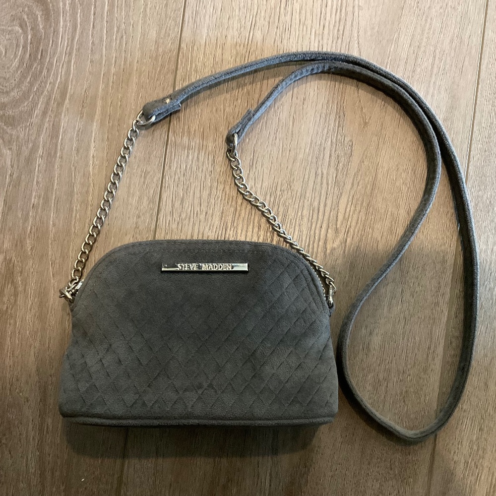 Steve Madden Crossbody Grey Diamond Pattern Velvet Feel
